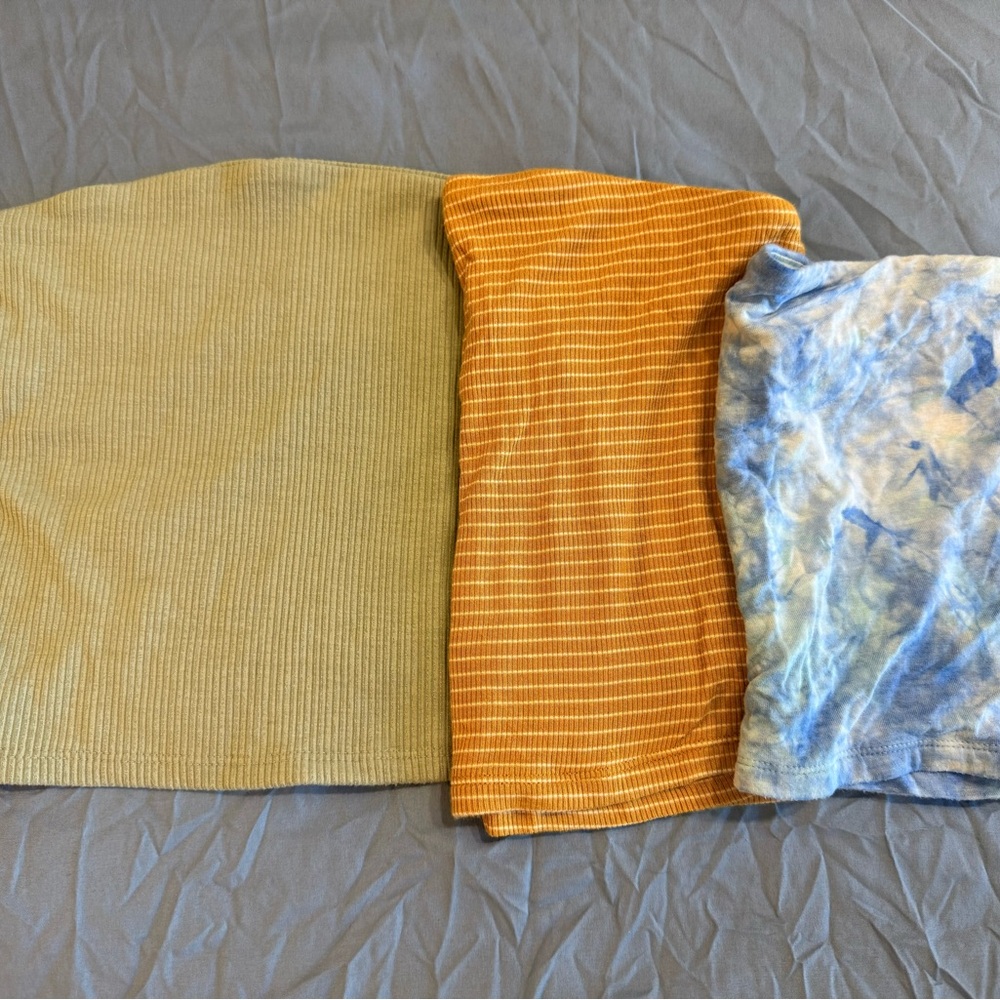 American Eagle Outfitters Women's Tops - Olive, Mustard, and Blue Tie-Dye
